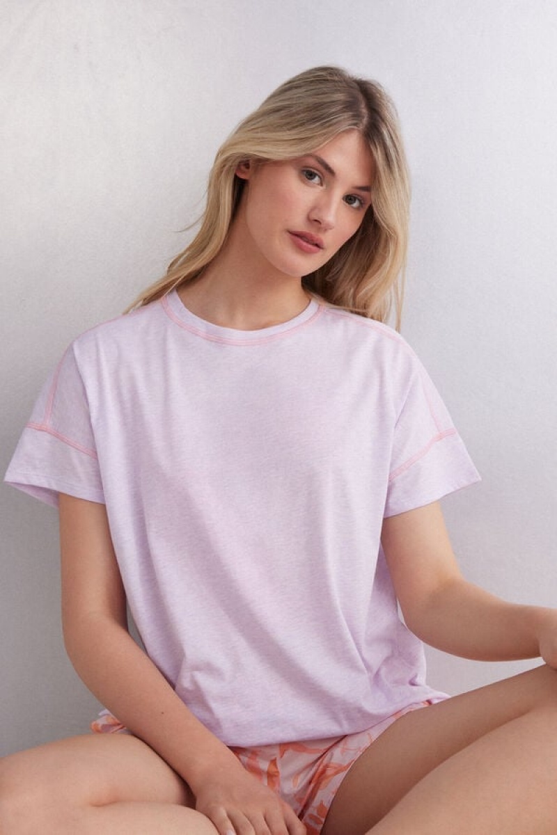 Intimissimi Iris And Apricot Short Sleeve Supima® Ultrafresh Cotton Top Ljubičaste | SN-ITMSM58361