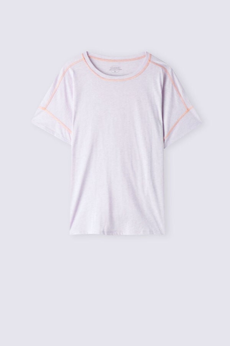 Intimissimi Iris And Apricot Short Sleeve Supima® Ultrafresh Cotton Top Ljubičaste | SN-ITMSM58361