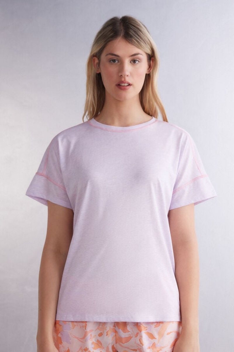 Intimissimi Iris And Apricot Short Sleeve Supima® Ultrafresh Cotton Top Ljubičaste | SN-ITMSM58361