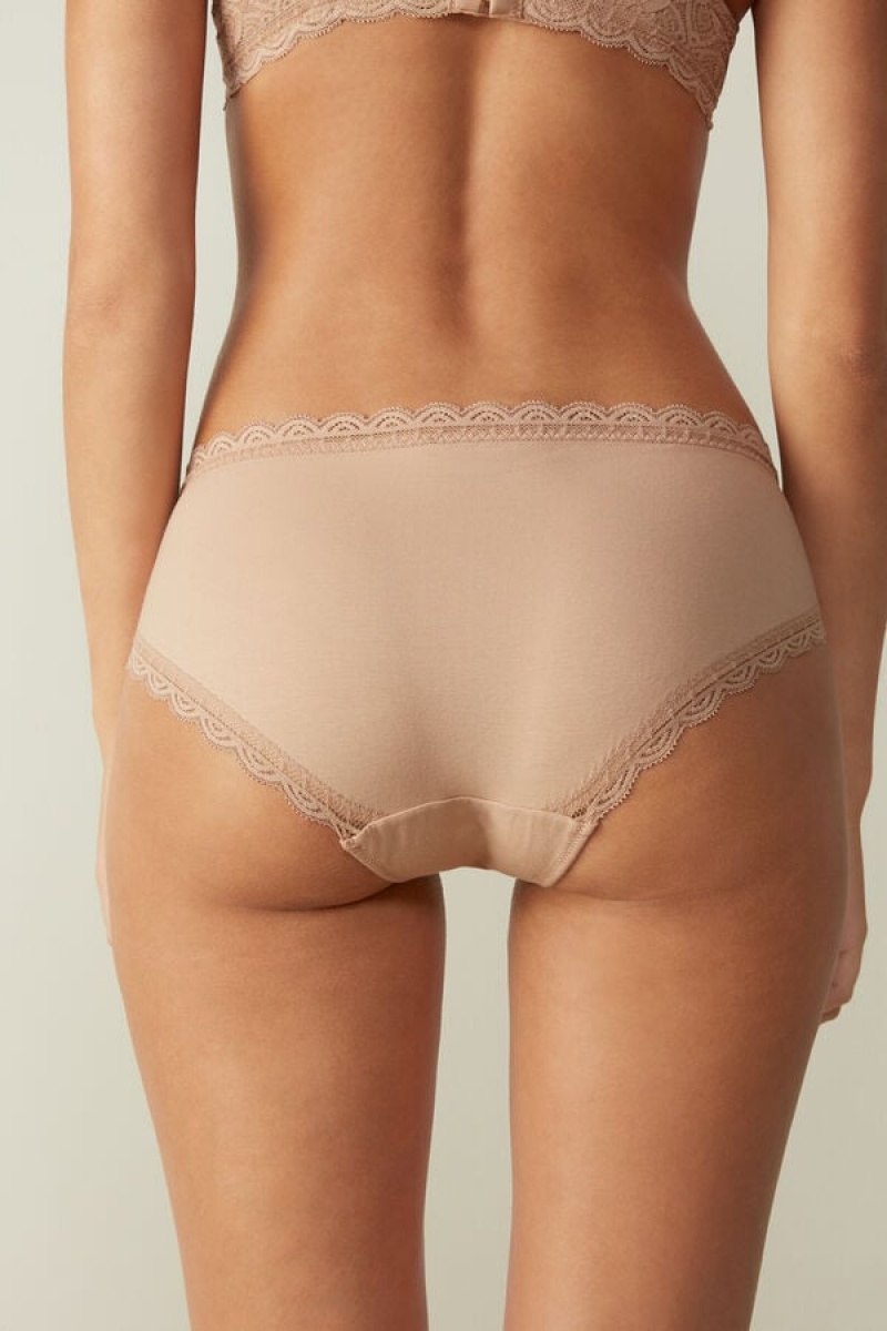 Intimissimi Lace And Cotton High Rise Panties Bež | SN-ITMSM57561