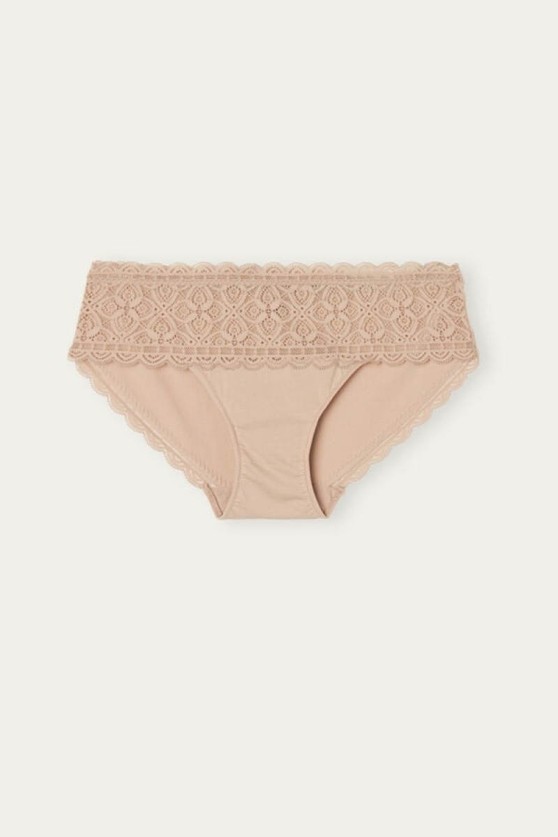 Intimissimi Lace And Cotton High Rise Panties Bež | SN-ITMSM57561