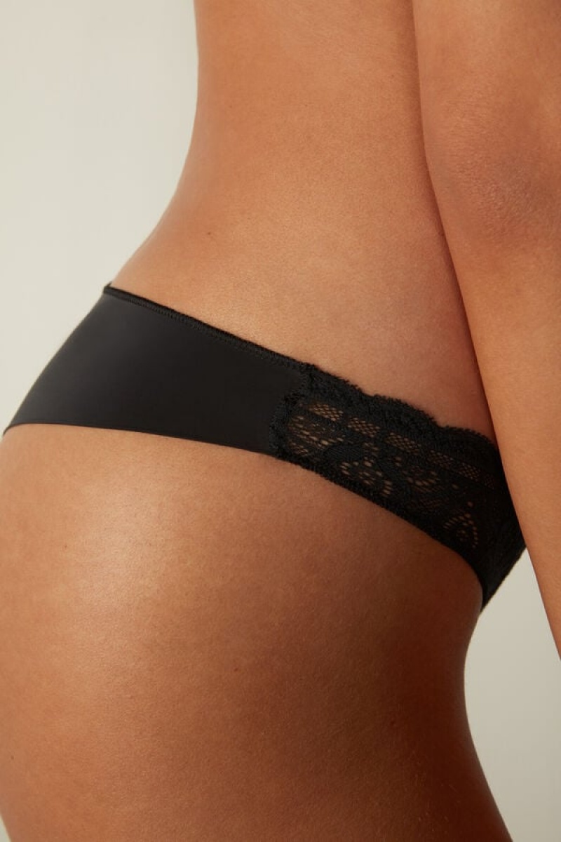 Intimissimi Lace And Microfiber Brazilian Crne | SN-ITMSM57443