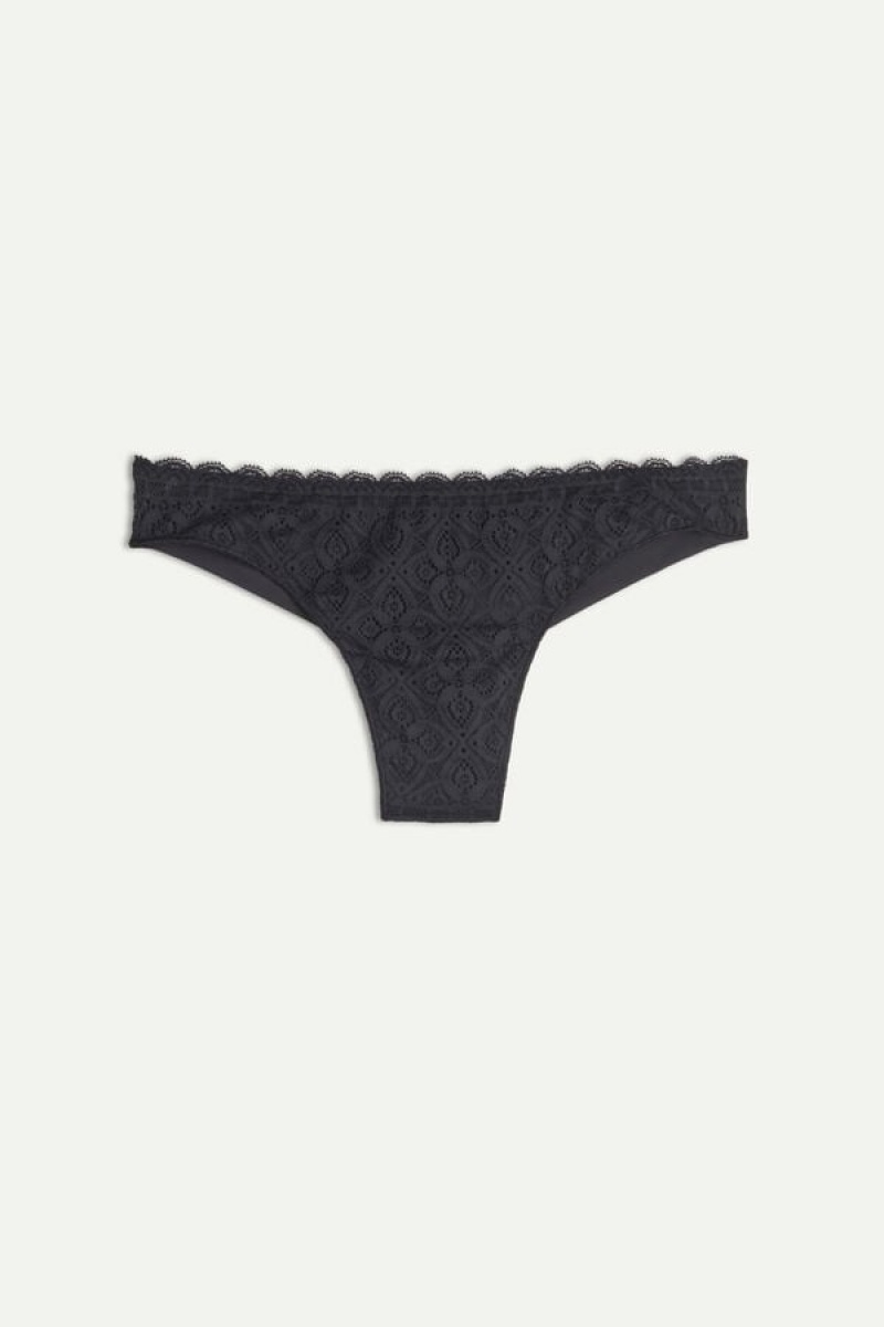 Intimissimi Lace And Microfiber Brazilian Crne | SN-ITMSM57443