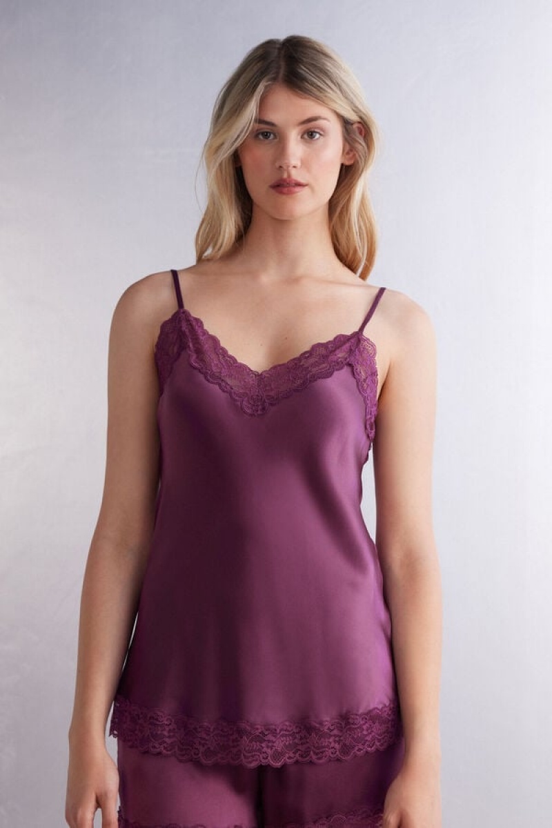 Intimissimi Lace And Silk Top Ljubičaste | SN-ITMSM58005