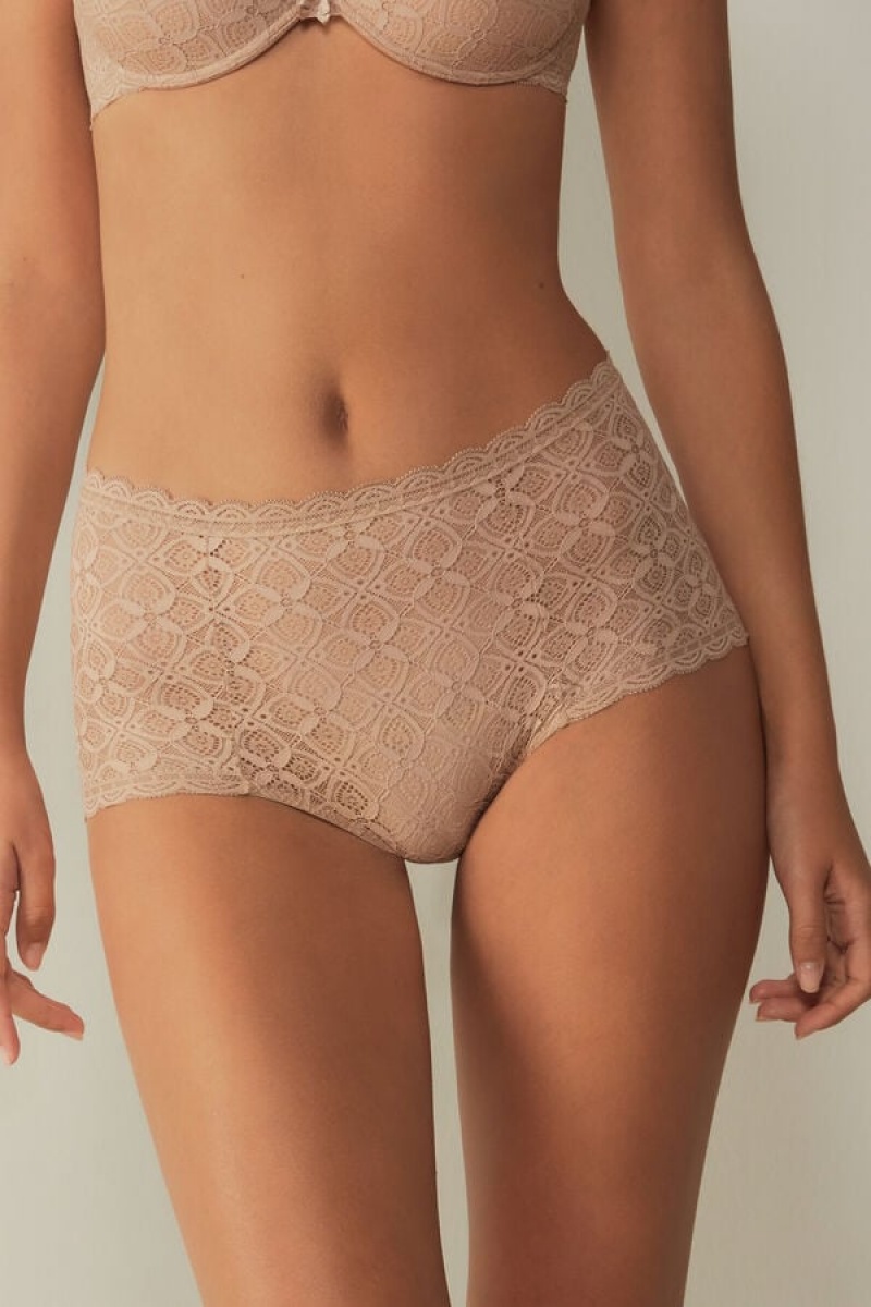 Intimissimi Lace High Waist Hipster Bež | SN-ITMSM57675