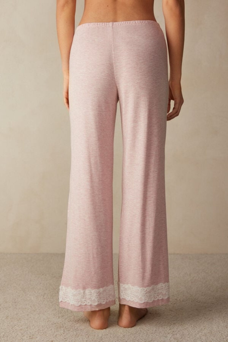 Intimissimi Lace Trim Full Length Pants In Modal Roze | SN-ITMSM58234