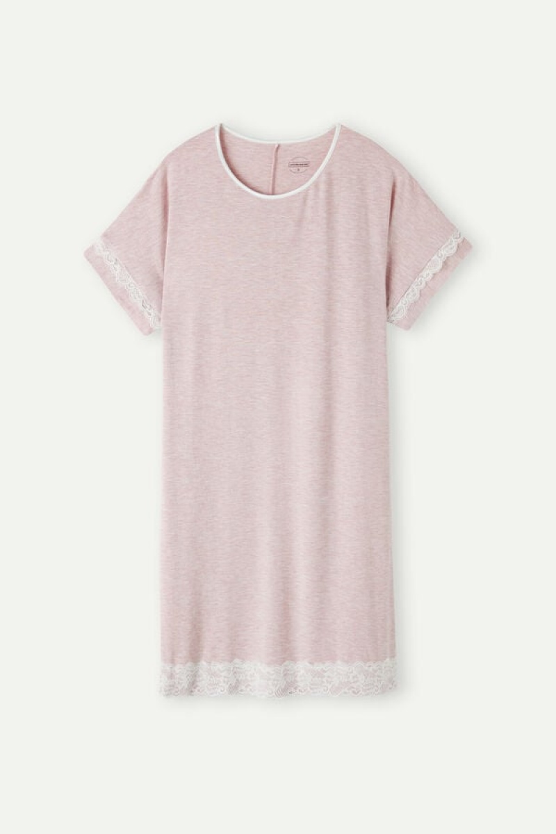 Intimissimi Lace Trim Short Sleeve Nightgown Roze | SN-ITMSM58406