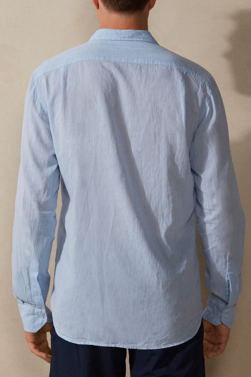 Intimissimi Linen And Cotton Shirt Svijetlo Plave | SN-ITMSM58644