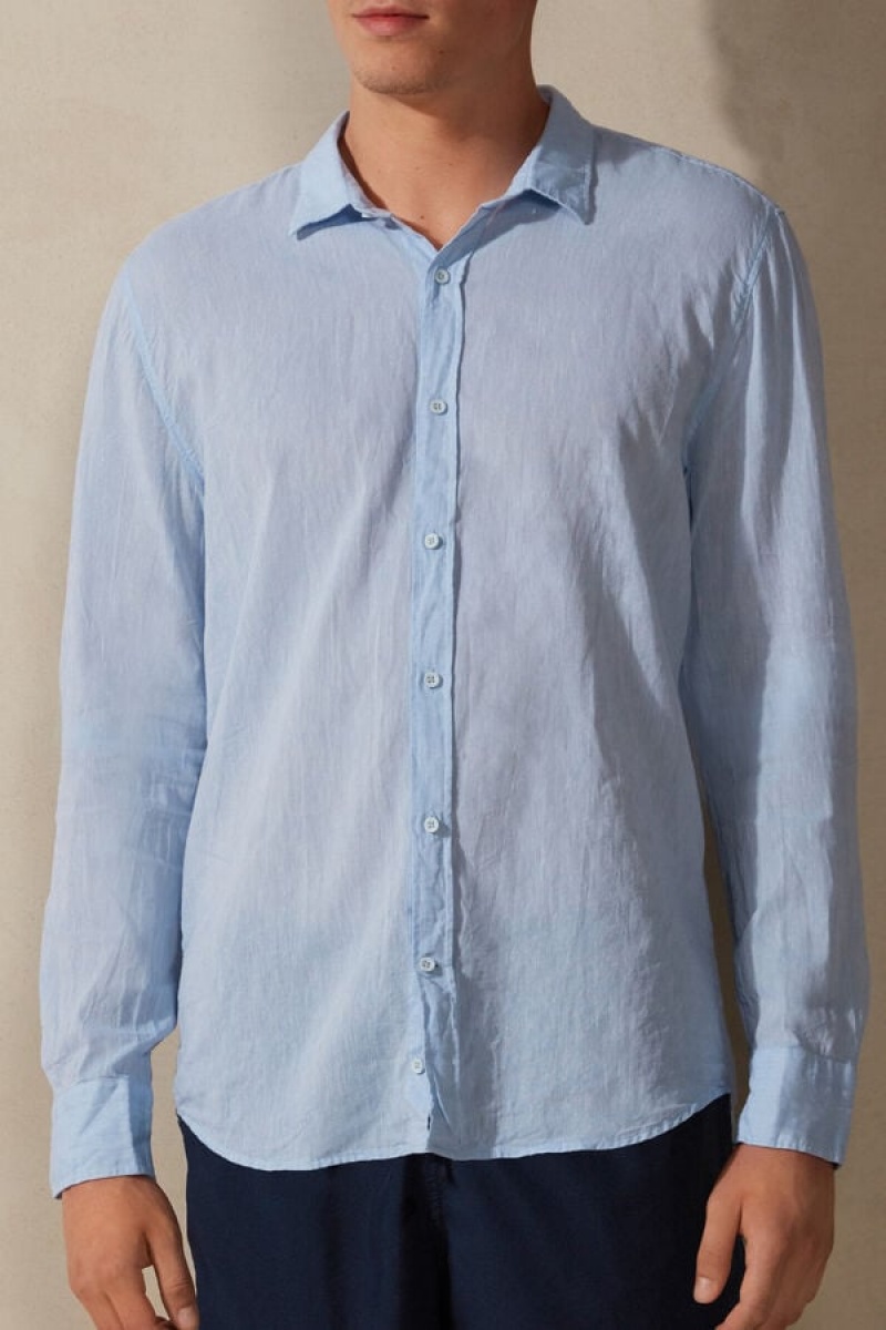 Intimissimi Linen And Cotton Shirt Svijetlo Plave | SN-ITMSM58644