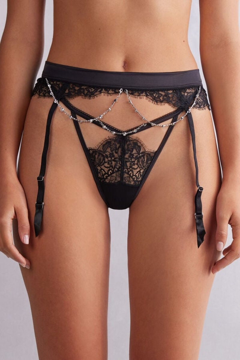 Intimissimi Living In Luxe Garter Belt Crne | SN-ITMSM57900