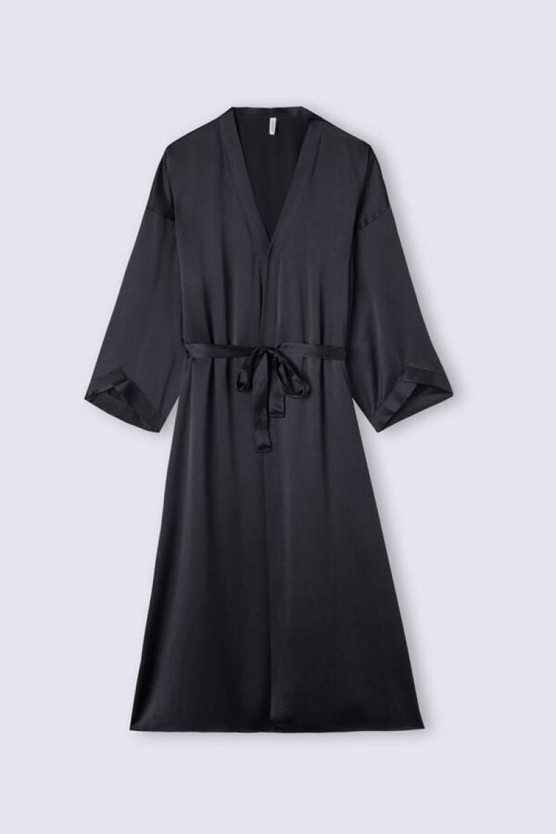 Intimissimi Living In Luxe Long Silk Robe Crne | SN-ITMSM58440