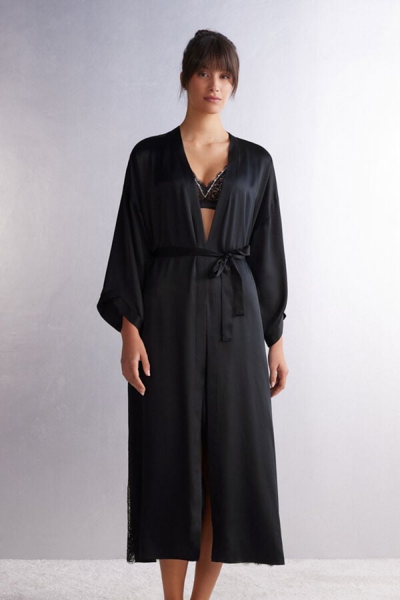 Intimissimi Living In Luxe Long Silk Robe Crne | SN-ITMSM58440