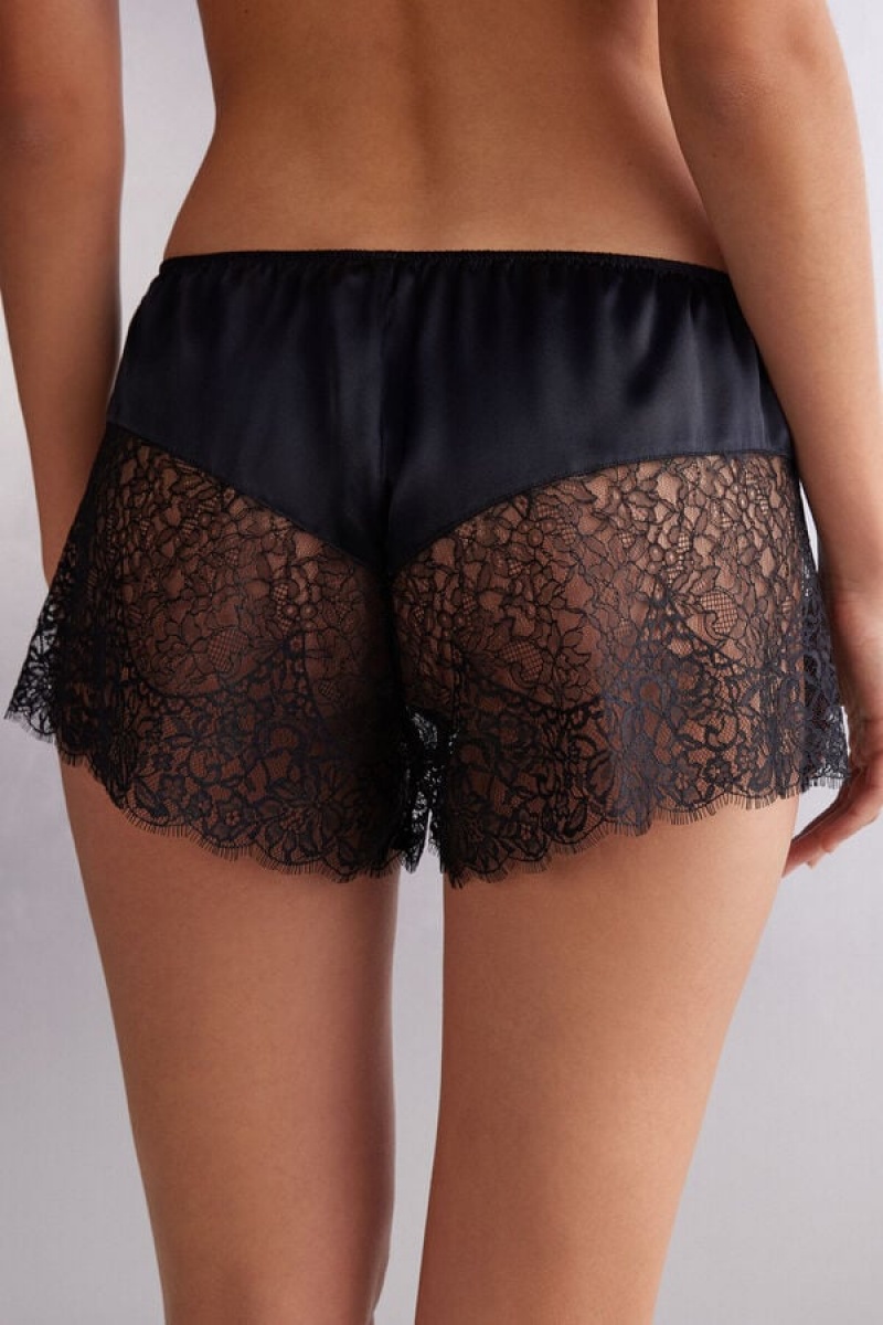 Intimissimi Living In Luxe Silk And Lace Shorts Crne | SN-ITMSM58394