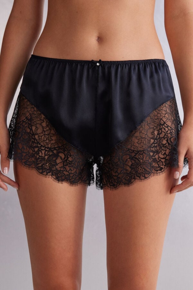 Intimissimi Living In Luxe Silk And Lace Shorts Crne | SN-ITMSM58394