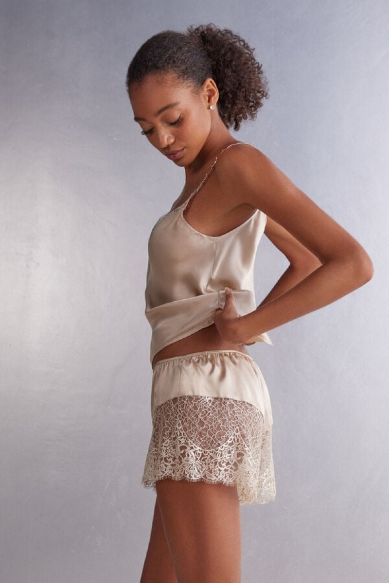 Intimissimi Living In Luxe Silk And Lace Shorts Bež | SN-ITMSM58396