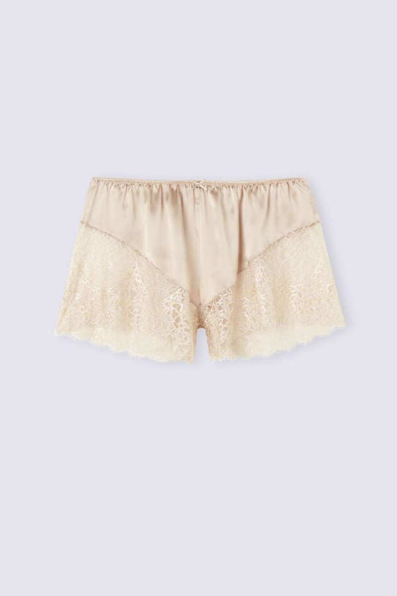 Intimissimi Living In Luxe Silk And Lace Shorts Bež | SN-ITMSM58396