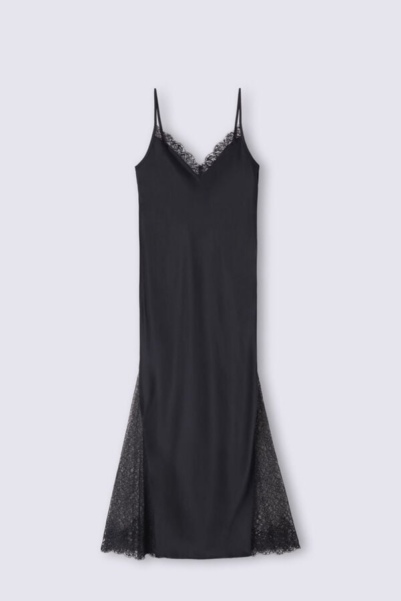 Intimissimi Living In Luxe Silk Nightgown Crne | SN-ITMSM57843