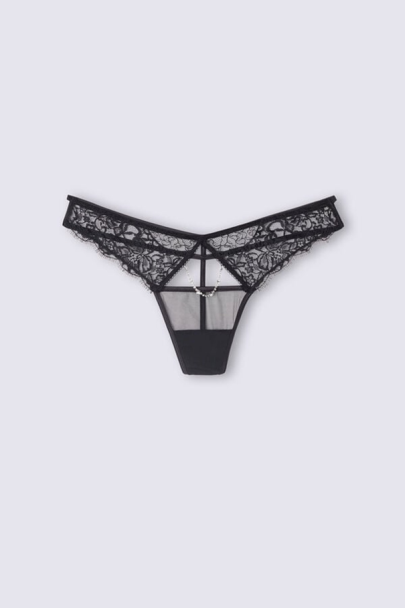 Intimissimi Living In Luxe Thong Crne | SN-ITMSM57762