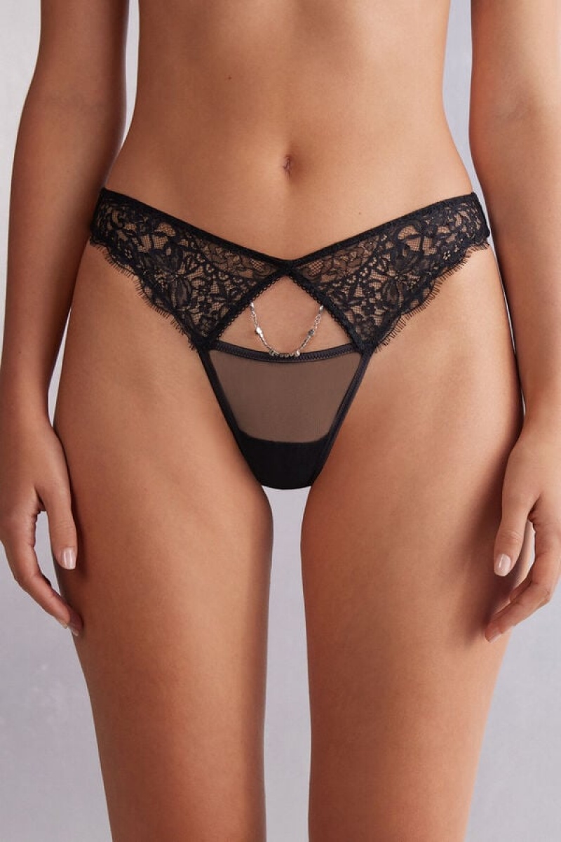 Intimissimi Living In Luxe Thong Crne | SN-ITMSM57762