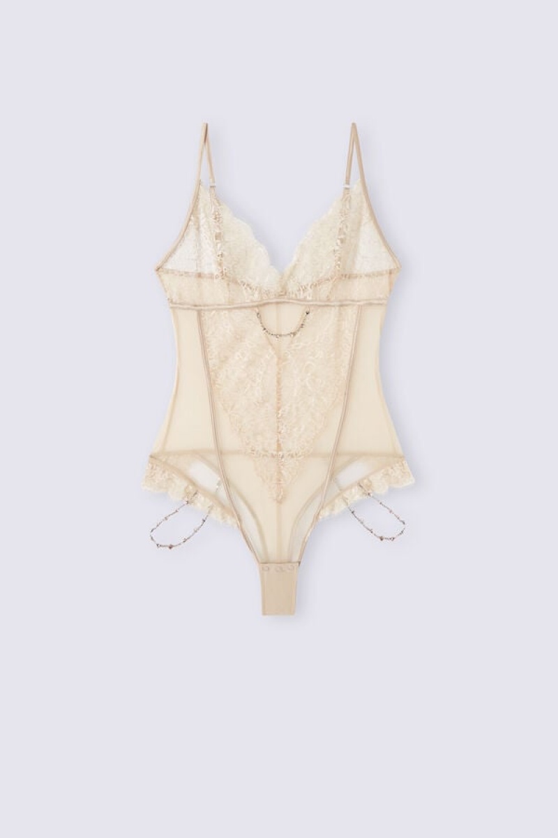 Intimissimi Living In Luxe Tulle And Lace Bodysuit Bež | SN-ITMSM57880