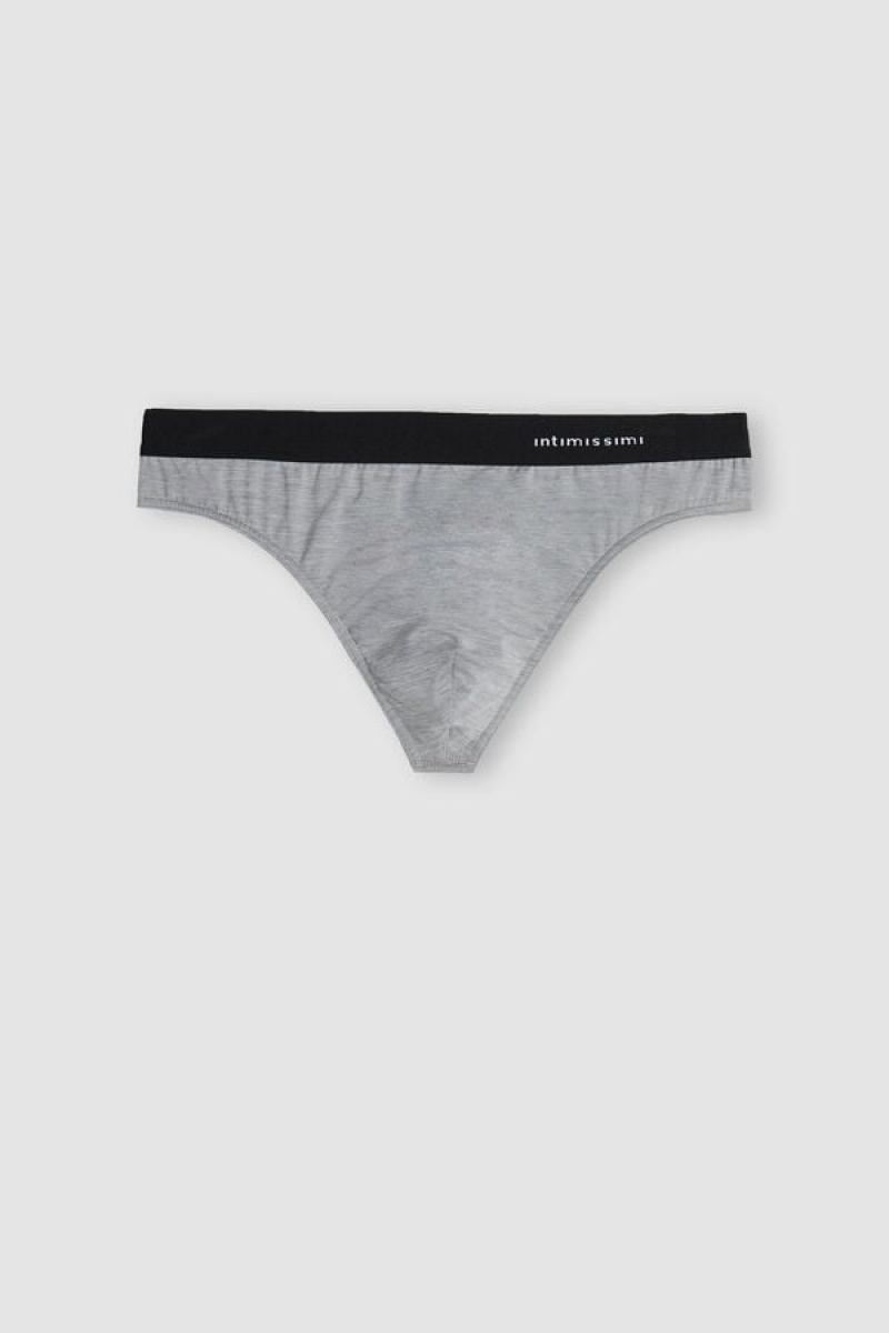 Intimissimi Logo Detailed Microfiber Thong Sive | SN-ITMSM58543