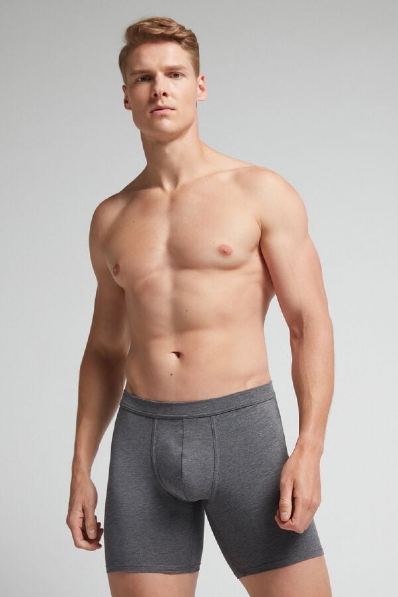 Intimissimi Long Boxers In Stretch Supima® Cotton Tamno Sive | SN-ITMSM58493