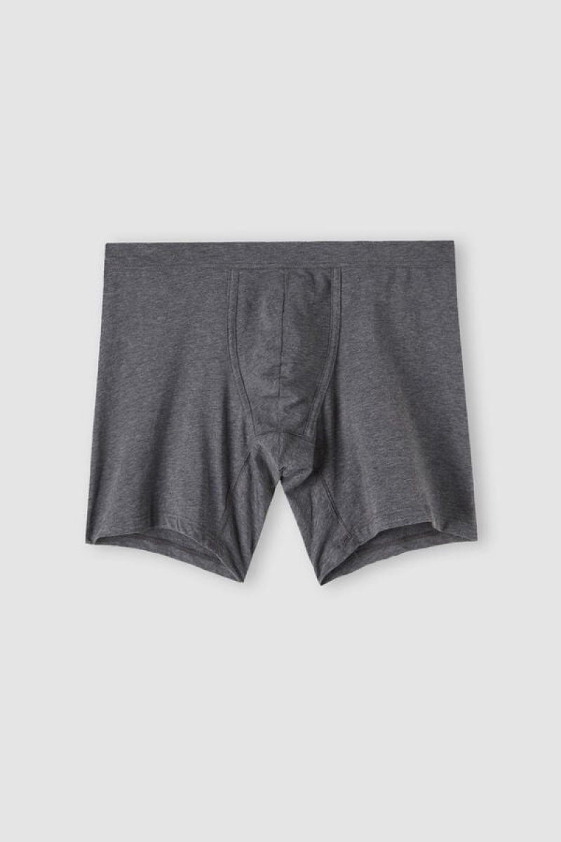 Intimissimi Long Boxers In Stretch Supima® Cotton Tamno Sive | SN-ITMSM58493