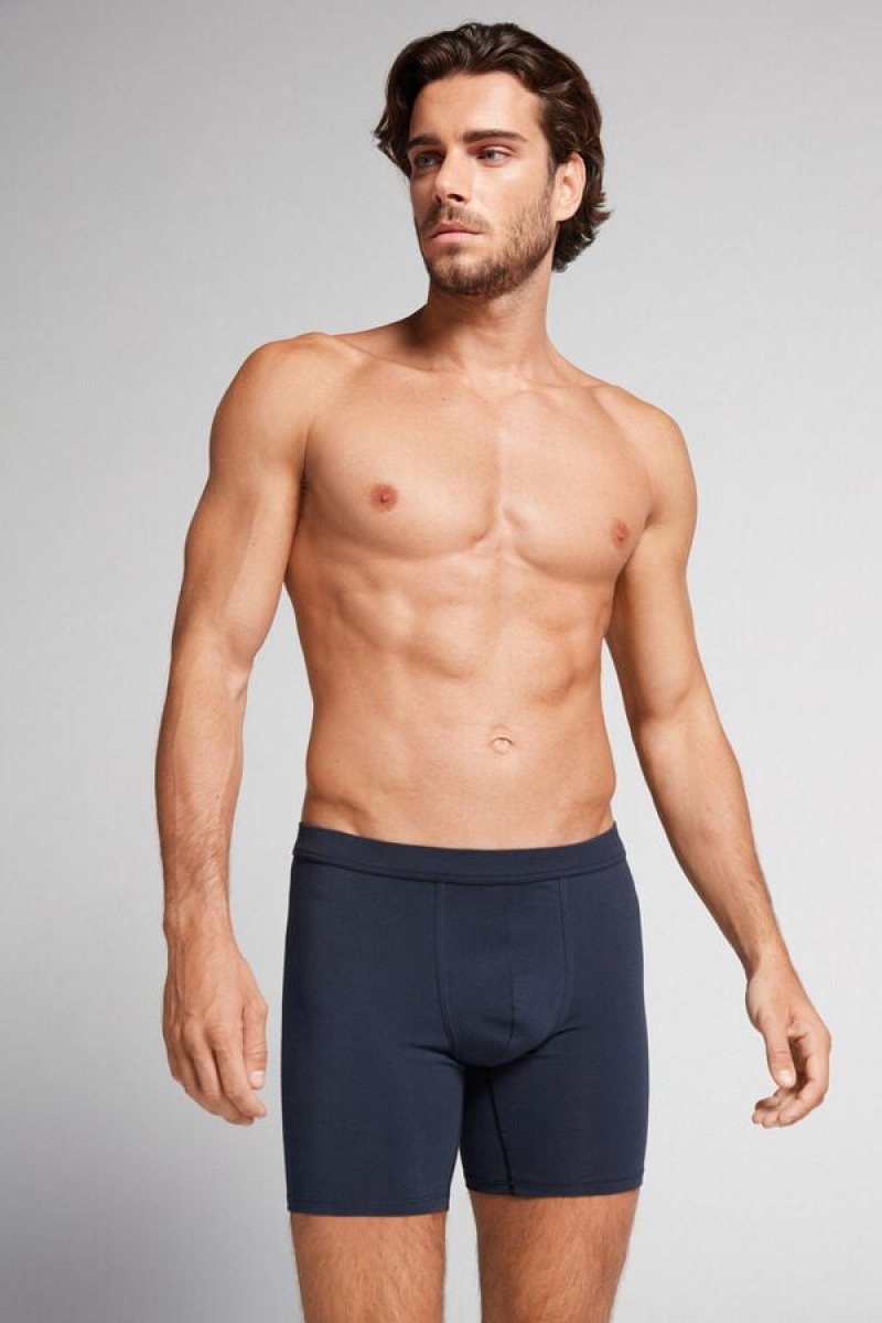 Intimissimi Long Boxers In Stretch Supima® Cotton Plave | SN-ITMSM58495