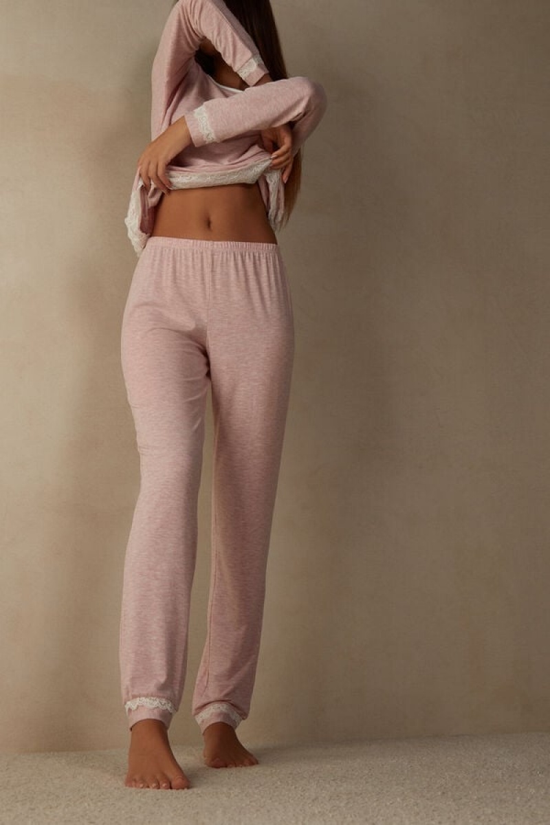 Intimissimi Long Modal Lace Detail Trousers Roze | SN-ITMSM58209