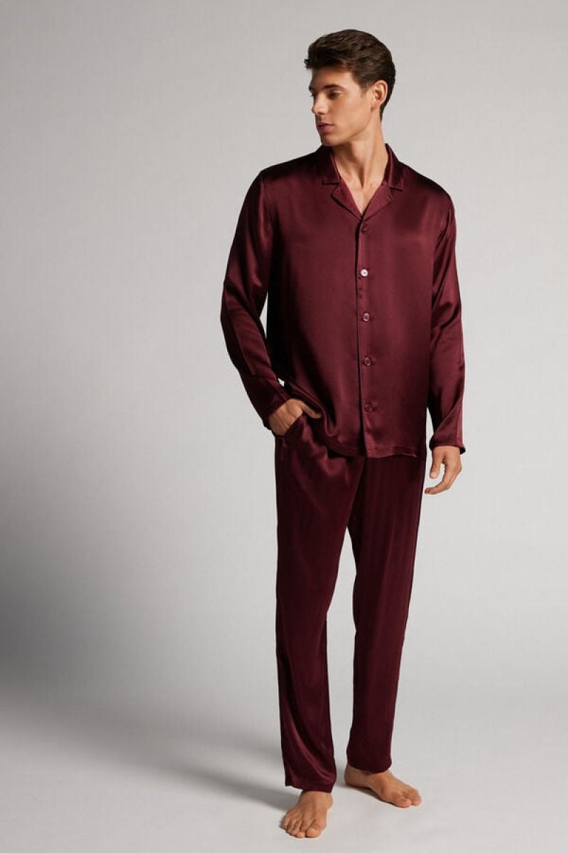 Intimissimi Long Silk Piped Pajamas Crvene | SN-ITMSM58710