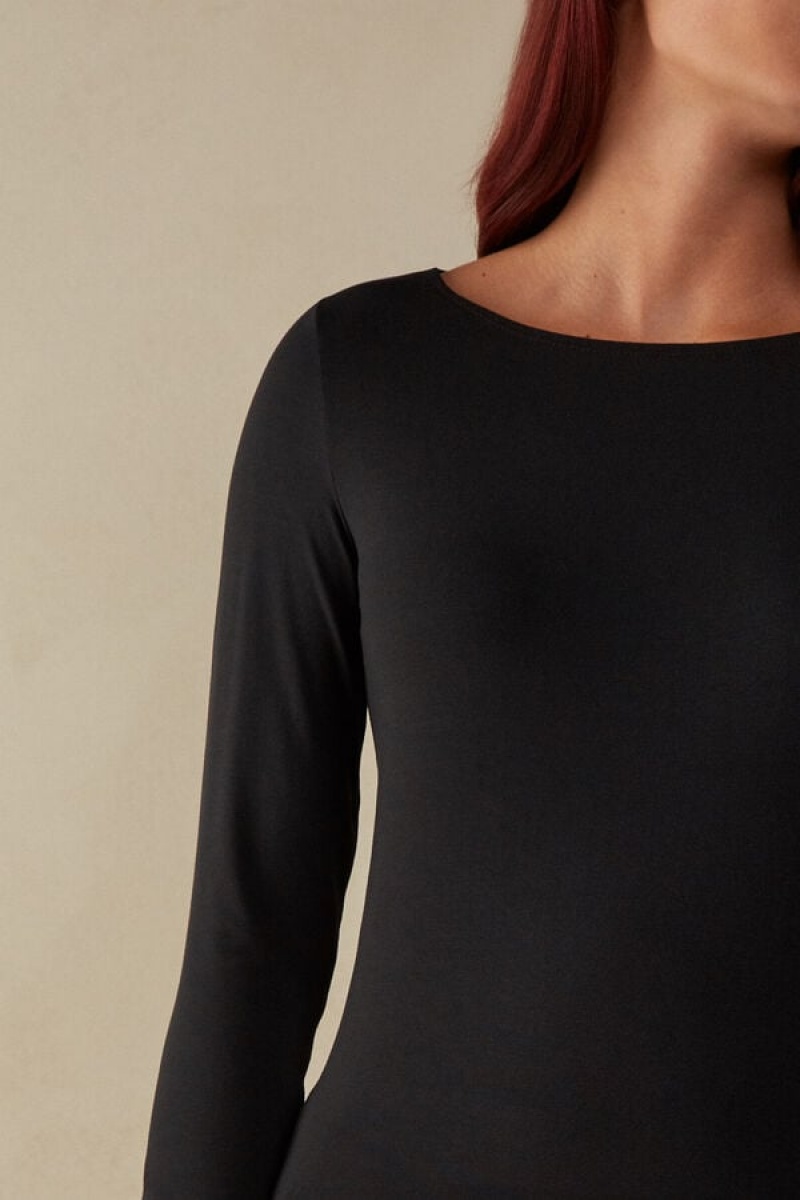 Intimissimi Long Sleeve Bateau Neck Top In Micromodal | SN-ITMSM58084