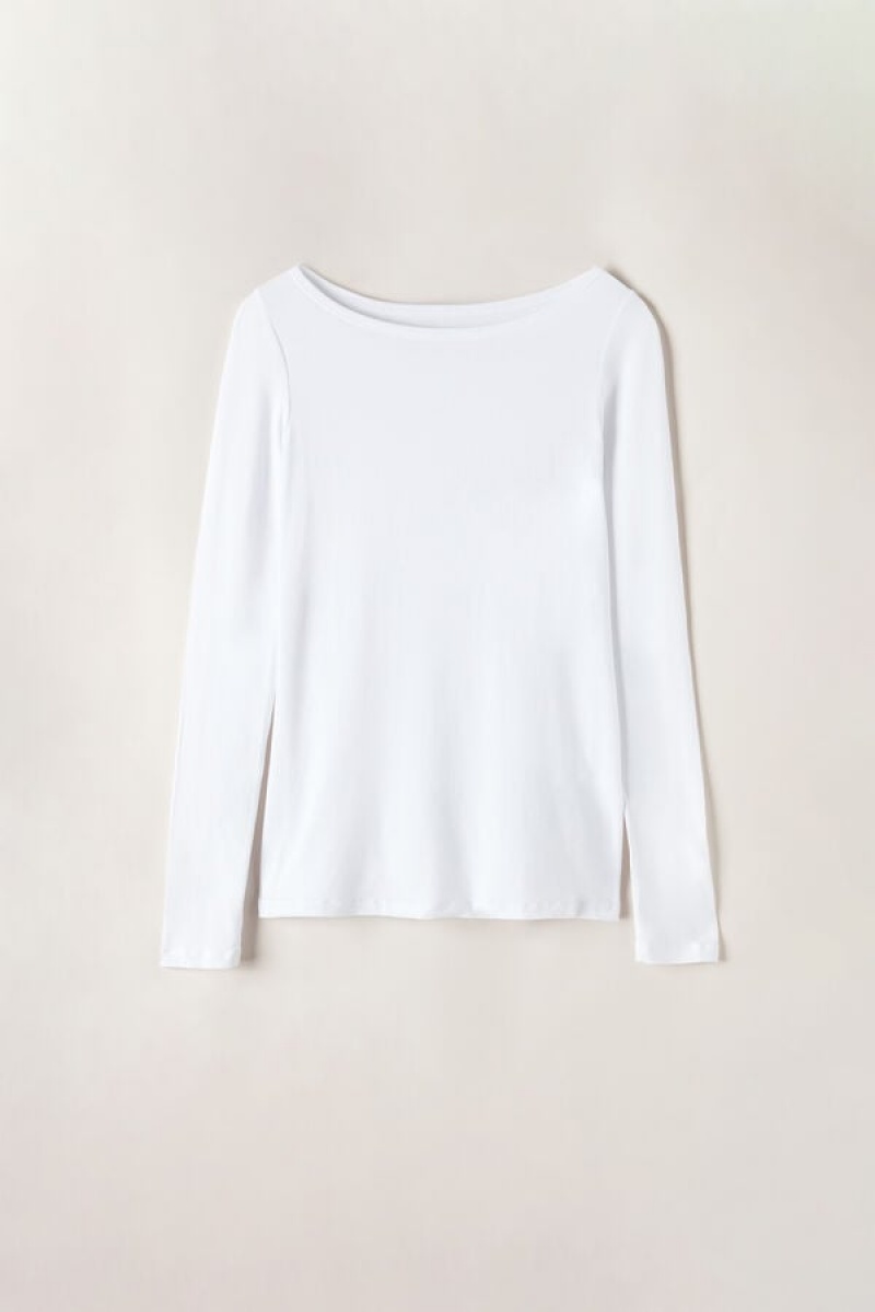 Intimissimi Long Sleeve Bateau Neck Top In Micromodal Bijele | SN-ITMSM58086