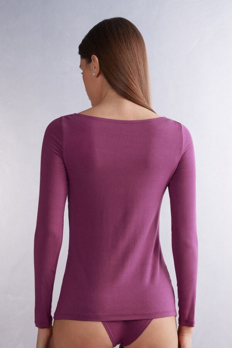 Intimissimi Long Sleeve Bateau Neck Top In Micromodal Ljubičaste | SN-ITMSM58126