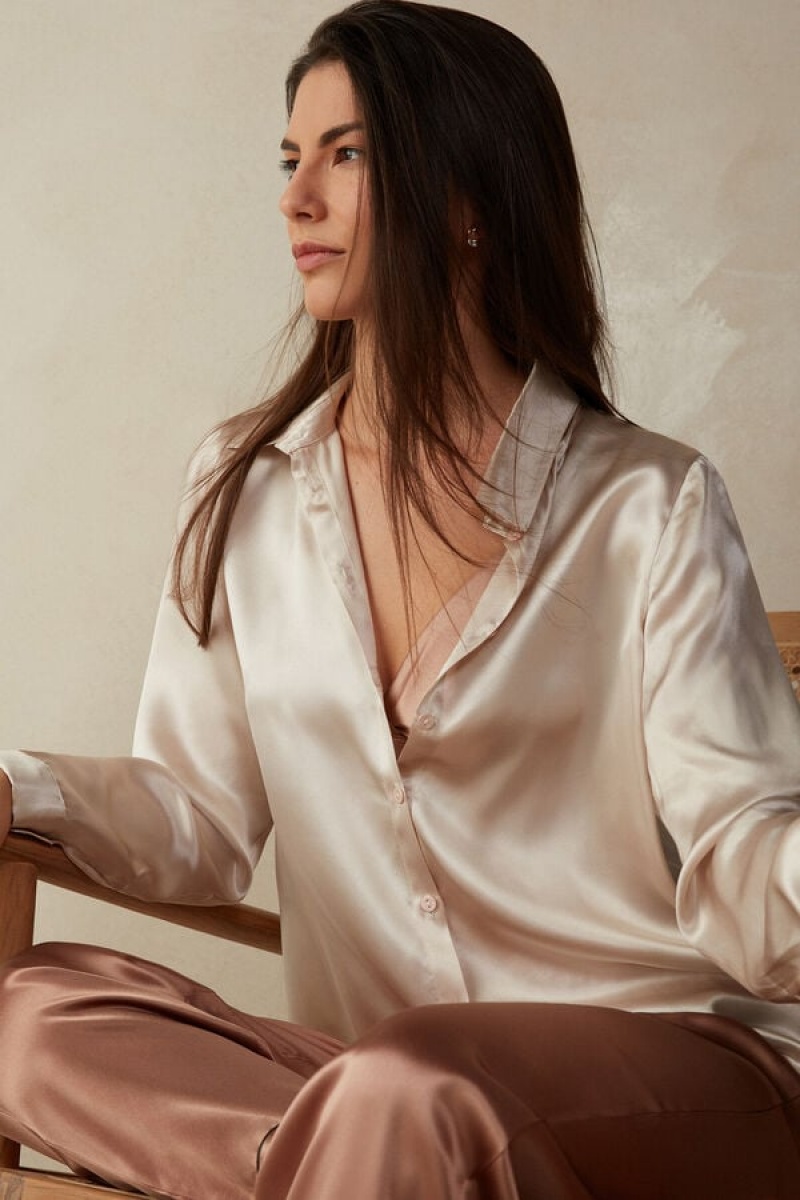 Intimissimi Long Sleeve Silk Shirt Bež | SN-ITMSM58060