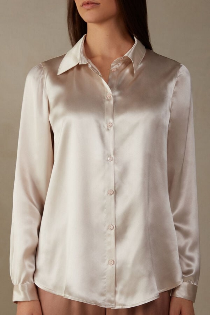 Intimissimi Long Sleeve Silk Shirt Bež | SN-ITMSM58060