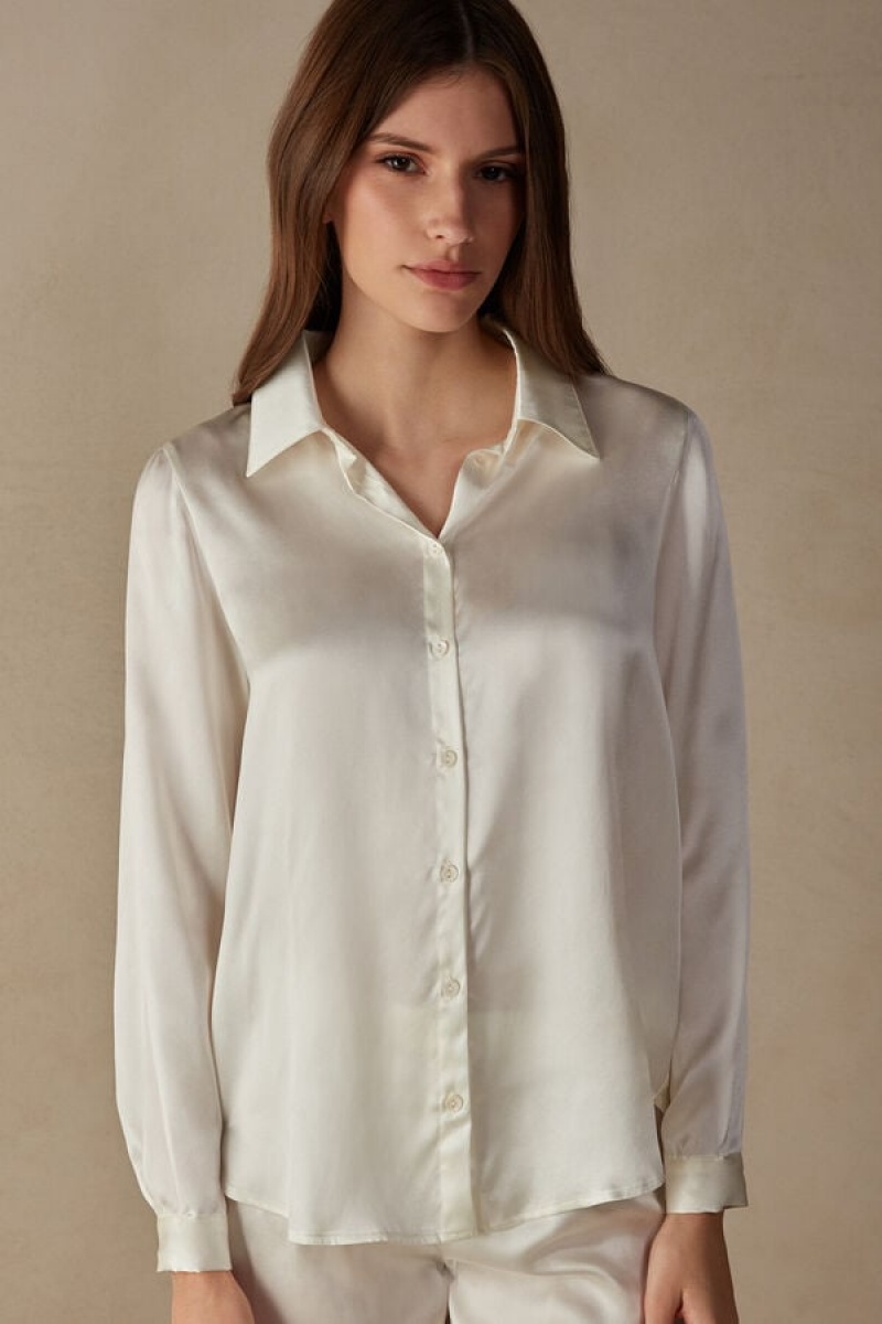 Intimissimi Long Sleeve Silk Shirt Bijele | SN-ITMSM58061