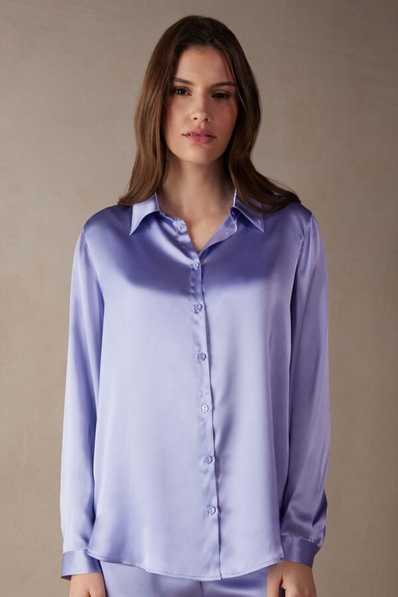 Intimissimi Long Sleeve Silk Shirt Ljubičaste | SN-ITMSM58063