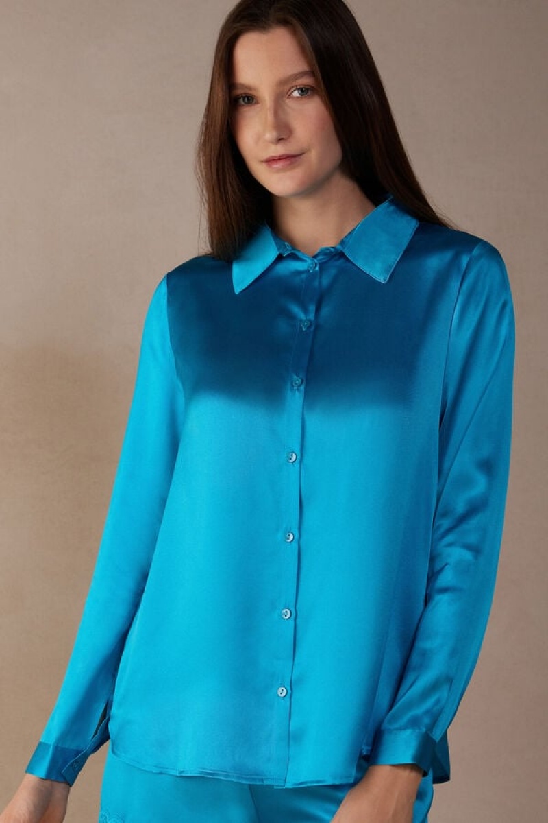 Intimissimi Long Sleeve Silk Shirt Plave | SN-ITMSM58062