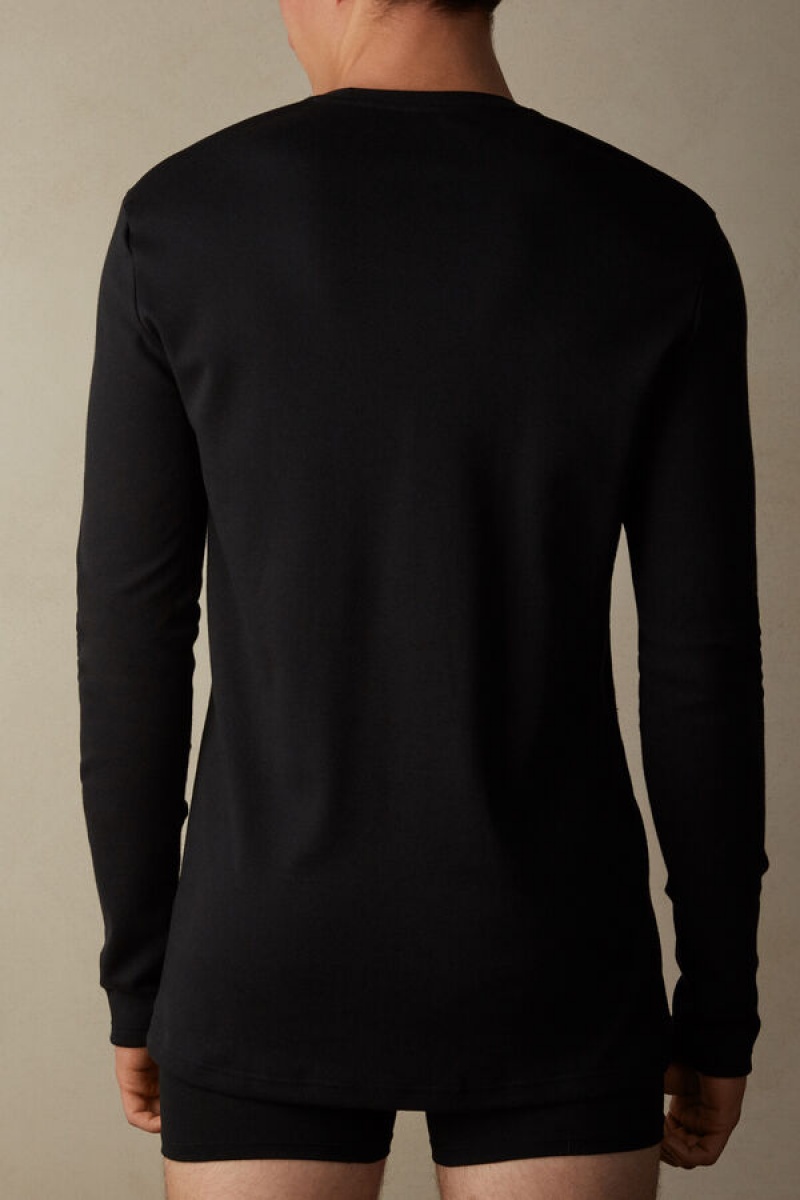 Intimissimi Long Sleeve Top In Warm Cotton Crne | SN-ITMSM58647