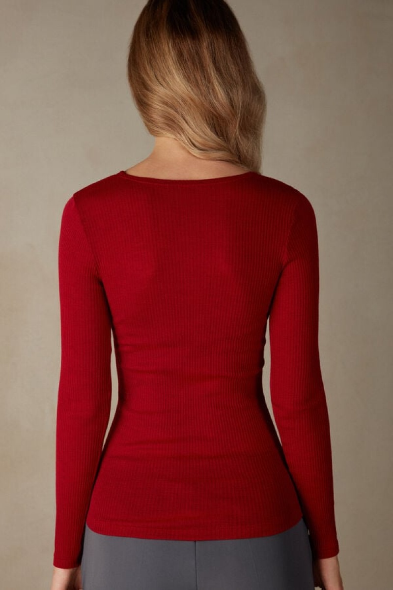 Intimissimi Long Sleeve Wide Neck Sweater In Vuna And Silk Crvene | SN-ITMSM58092