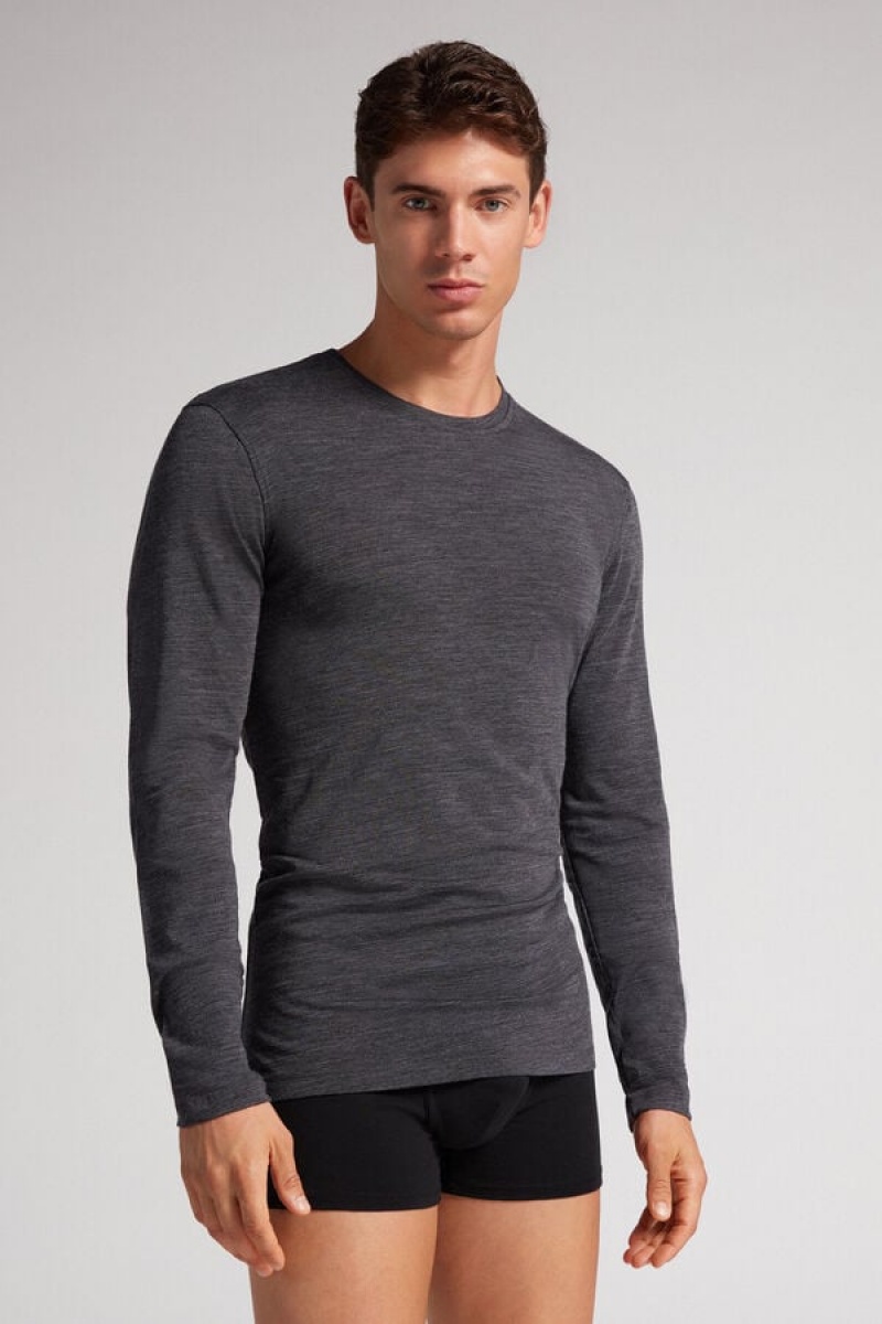 Intimissimi Long-sleeve Crew-neck Merino-wool Top Tamno Sive | SN-ITMSM58633