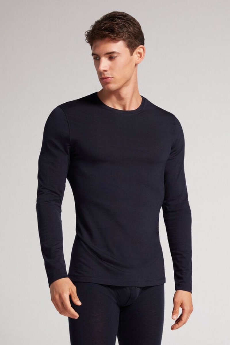 Intimissimi Long-sleeve Crew-neck Merino-wool Top Plave | SN-ITMSM58634