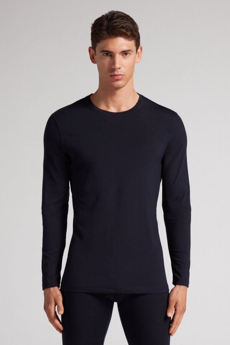 Intimissimi Long-sleeve Crew-neck Merino-wool Top Plave | SN-ITMSM58634