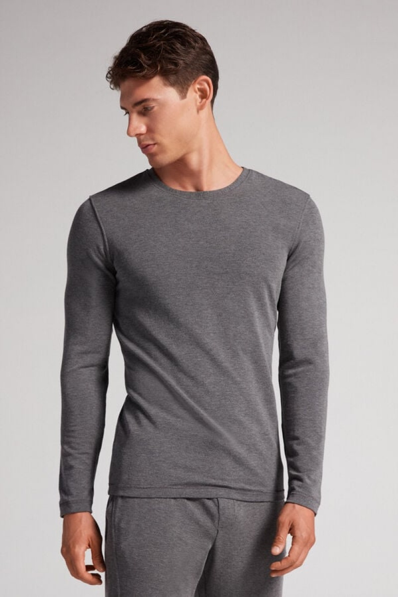 Intimissimi Long-sleeve Modal-cashmere Top Tamno Sive | SN-ITMSM58641