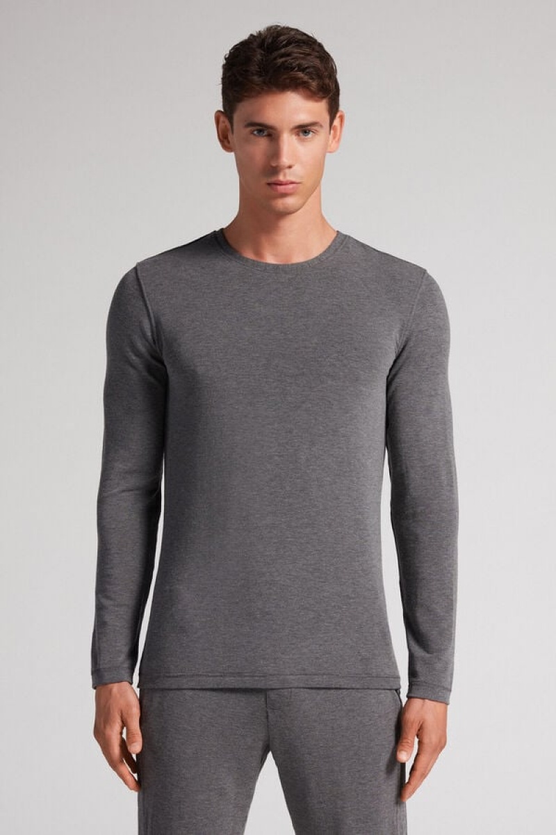 Intimissimi Long-sleeve Modal-cashmere Top Tamno Sive | SN-ITMSM58641