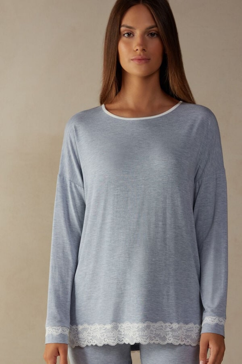 Intimissimi Long-sleeve Round-neck Modal Top Svijetlo Plave | SN-ITMSM58212