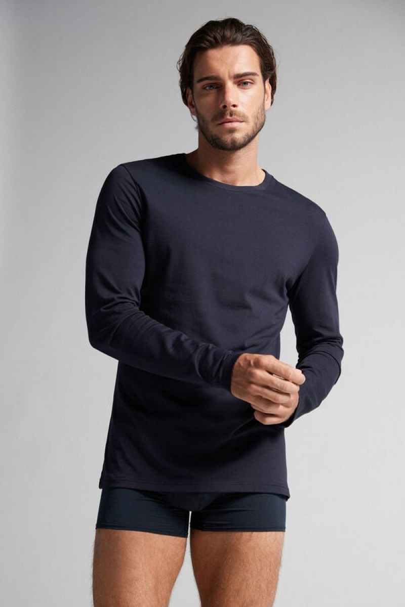 Intimissimi Long-sleeve Supima® Cotton Top Plave | SN-ITMSM58620