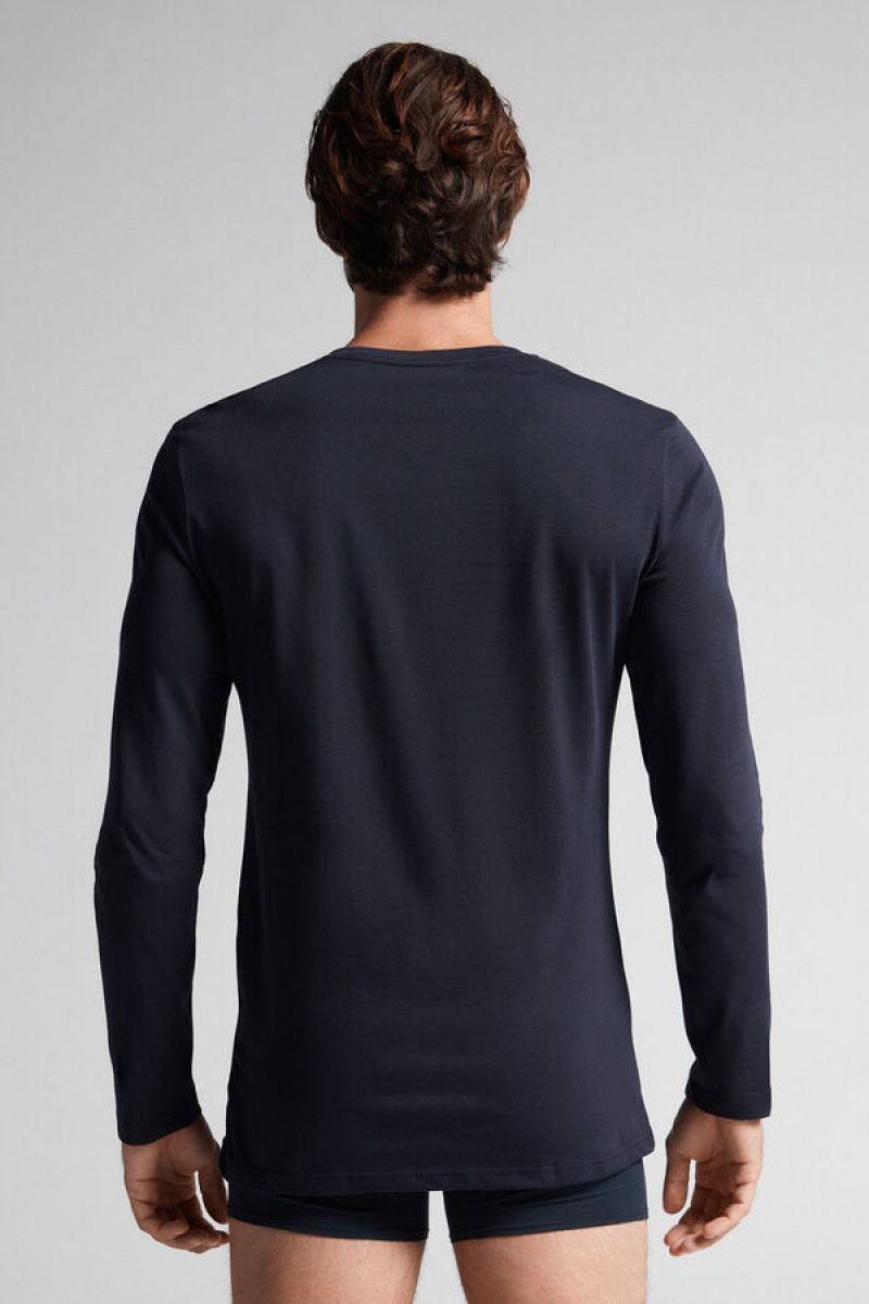 Intimissimi Long-sleeve Supima® Cotton Top Plave | SN-ITMSM58620