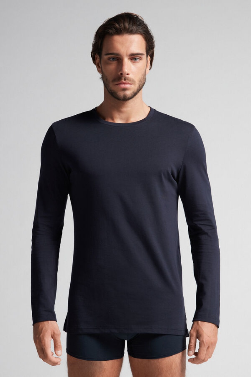 Intimissimi Long-sleeve Supima® Cotton Top Plave | SN-ITMSM58620