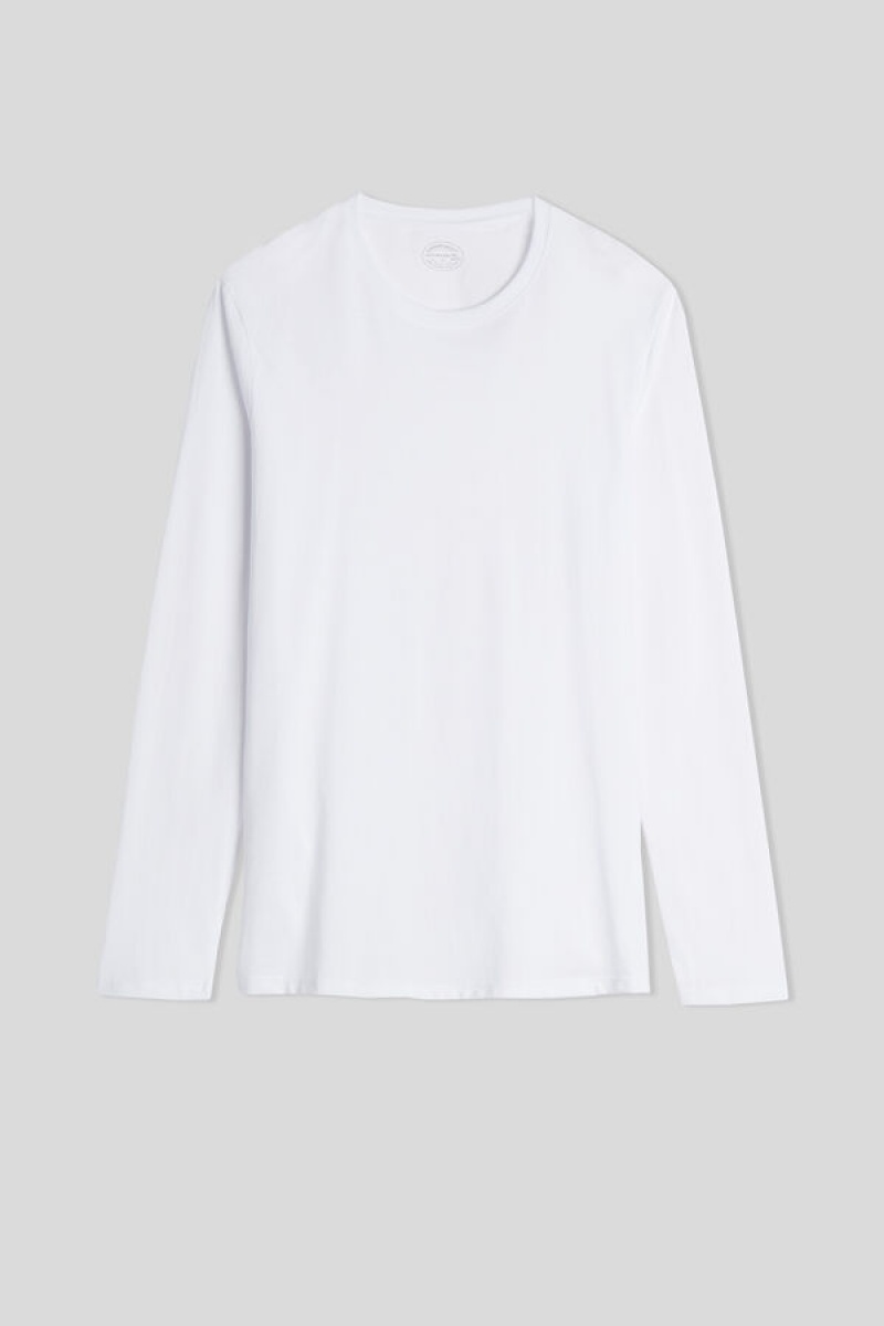 Intimissimi Long-sleeve Supima® Cotton Top Bijele | SN-ITMSM58621